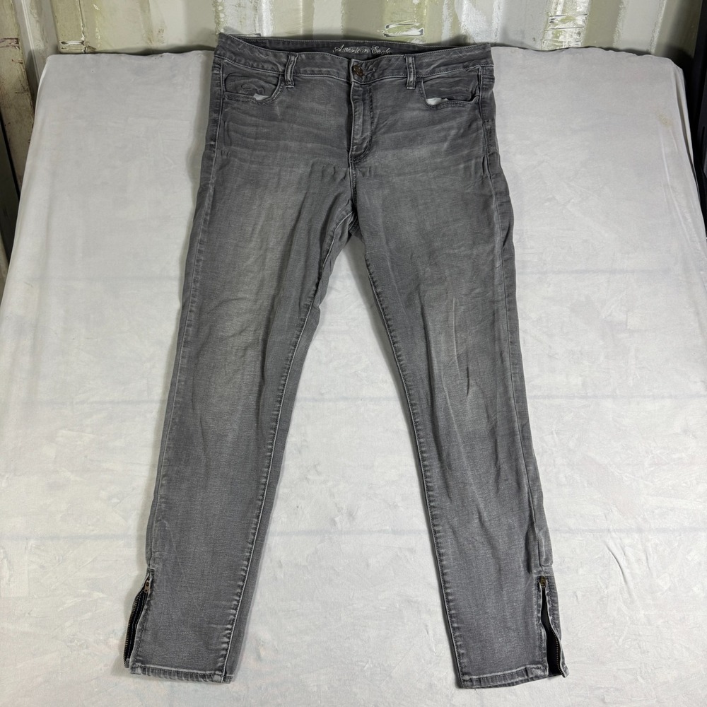 American Eagle Womens Jegging Jeans Faded Gray‎ Denim Stretch Ankle Zip 16 Long